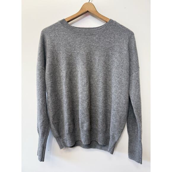 Harper Lane Sweaters - Harper Lane 100% Cashmere Sz Med Gray Heather Long Sleeve Sweater Purple Piping